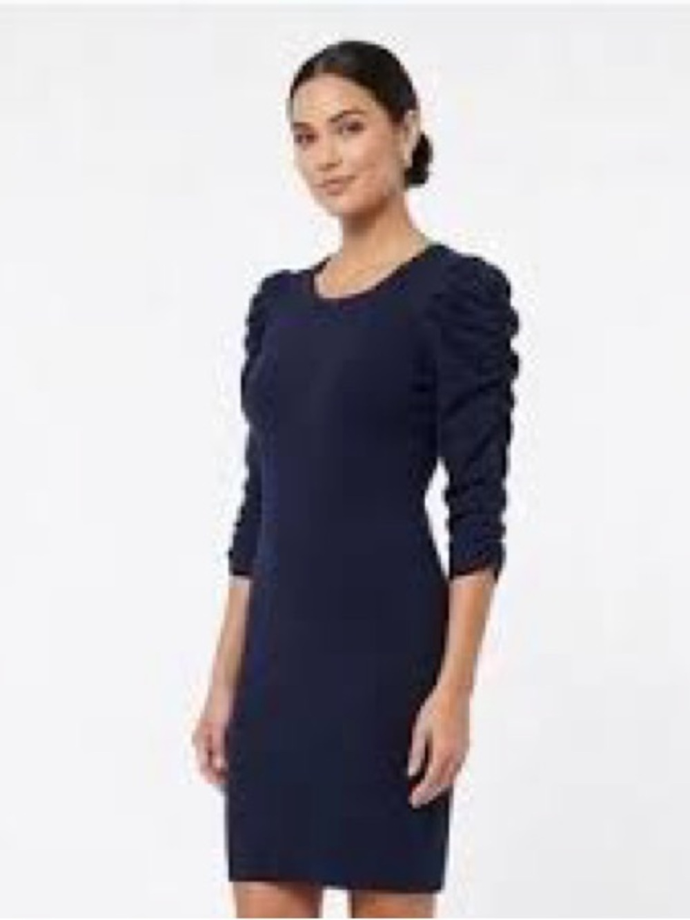 Sundry Navy Ruched-Sleeve Mini Dress